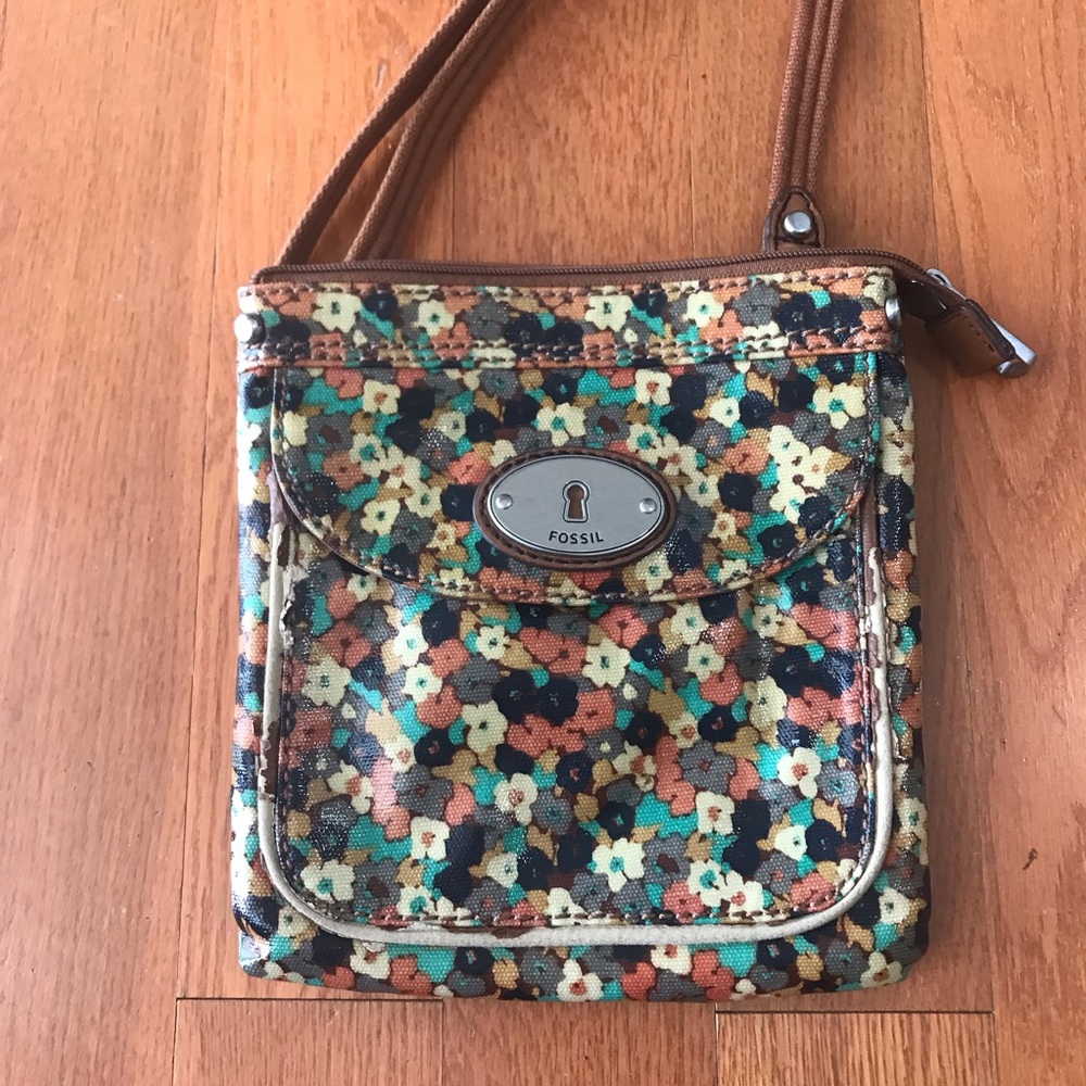 Vtg Fossil Key-Per Coated Canvas Crossbody Bag - image 1